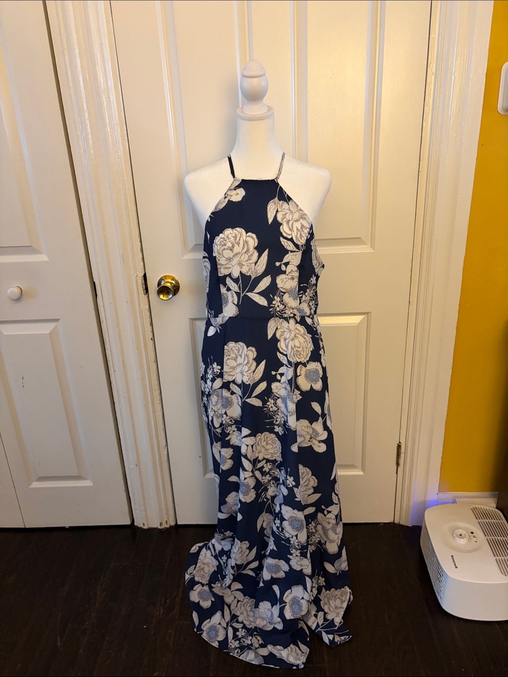 Navy Floral Halter Maxi Dress